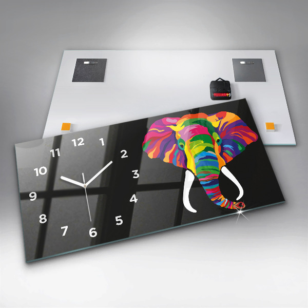 Glass wall clock rectangular Colorful elephant
