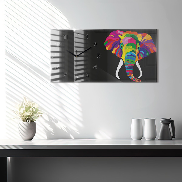 Glass wall clock rectangular Colorful elephant