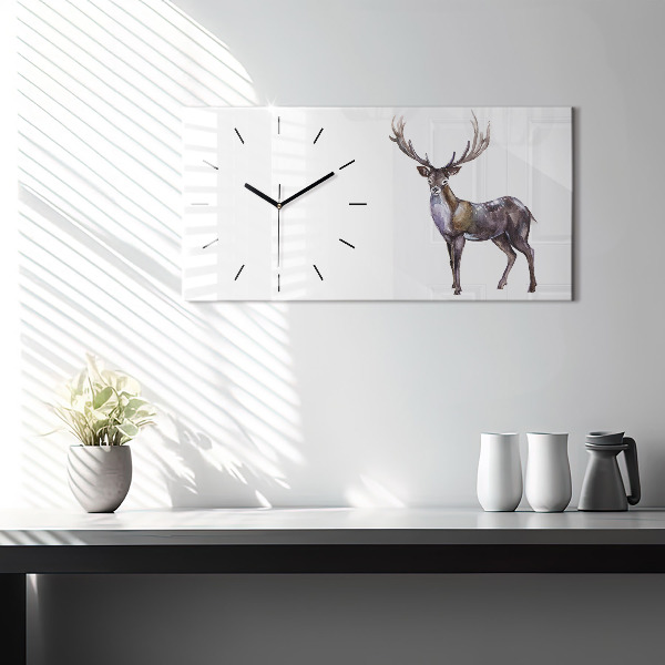 Glass wall clock rectangular Deer King of the Forest