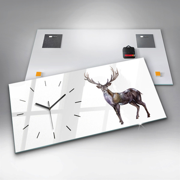 Glass wall clock rectangular Deer King of the Forest