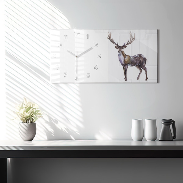 Glass wall clock rectangular Deer King of the Forest