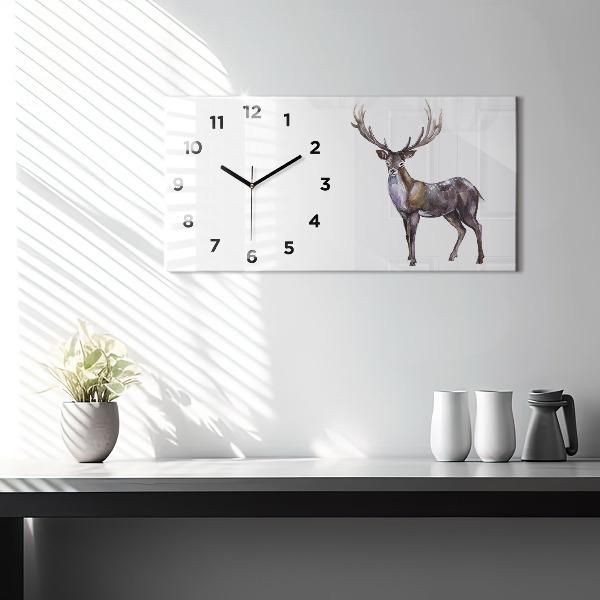Glass wall clock rectangular Deer King of the Forest