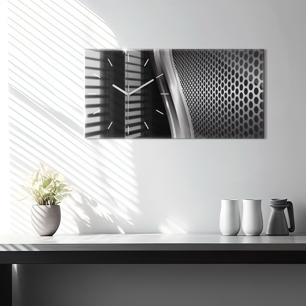 Glass wall clock rectangular Black metal abstraction