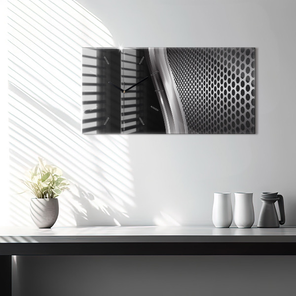Glass wall clock rectangular Black metal abstraction