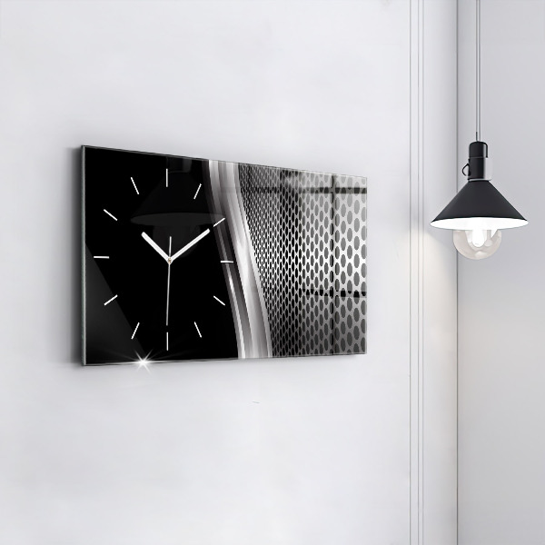 Glass wall clock rectangular Black metal abstraction