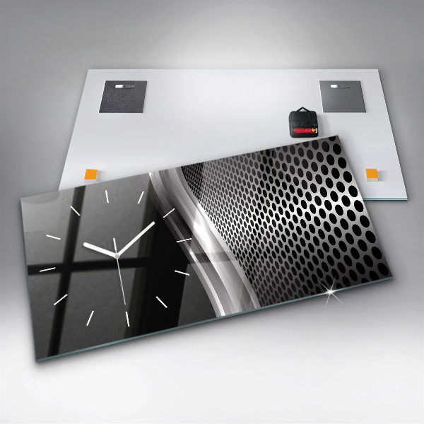 Glass wall clock rectangular Black metal abstraction