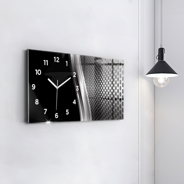 Glass wall clock rectangular Black metal abstraction