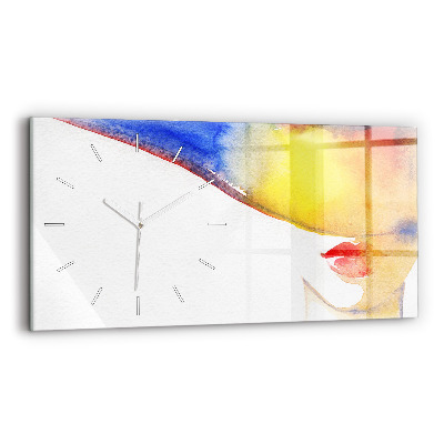 Glass wall clock rectangular Woman in a hat