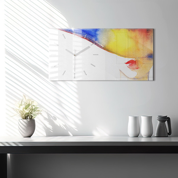 Glass wall clock rectangular Woman in a hat