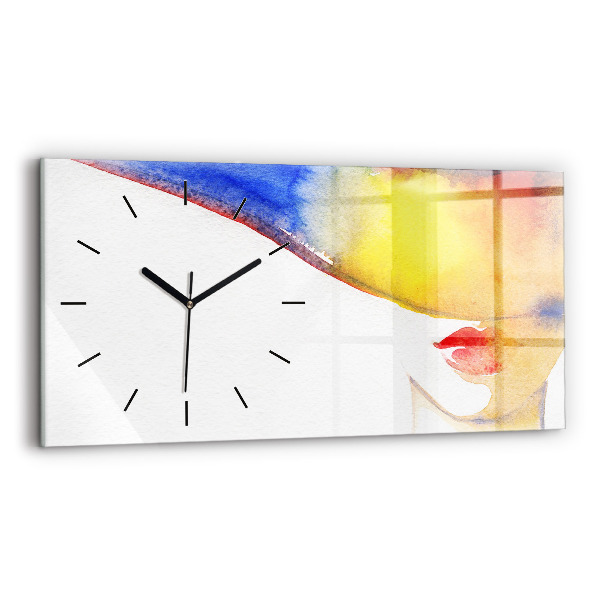Glass wall clock rectangular Woman in a hat