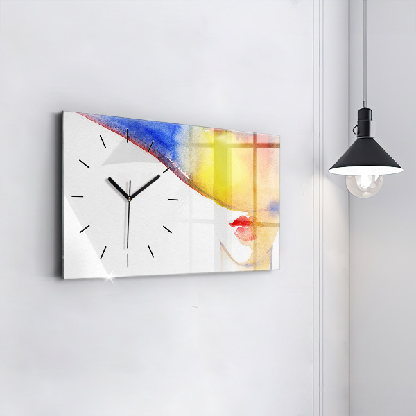 Glass wall clock rectangular Woman in a hat