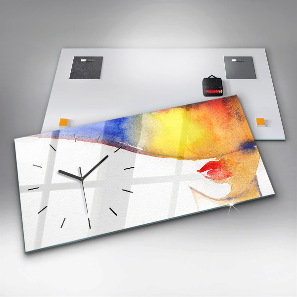 Glass wall clock rectangular Woman in a hat