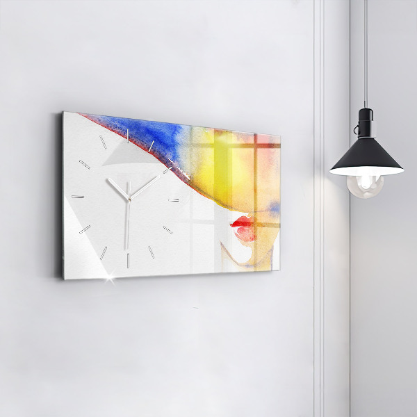Glass wall clock rectangular Woman in a hat