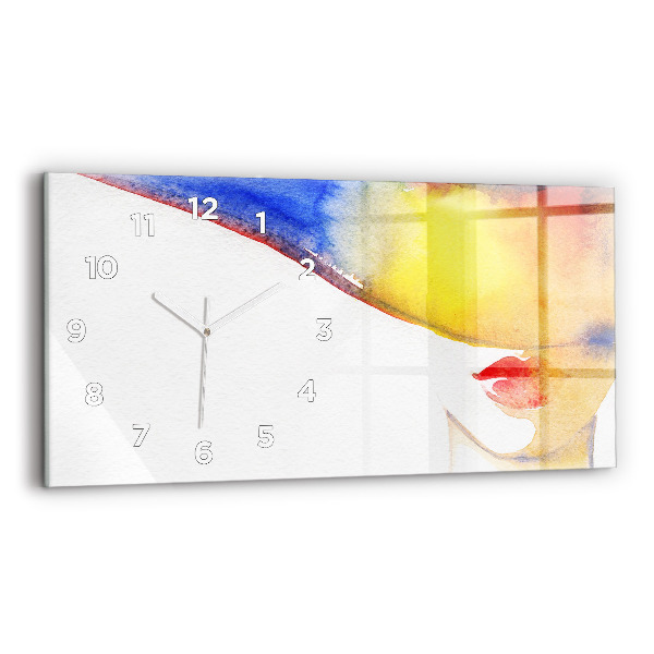 Glass wall clock rectangular Woman in a hat