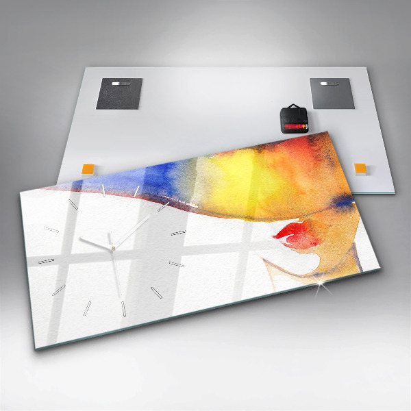 Glass wall clock rectangular Woman in a hat