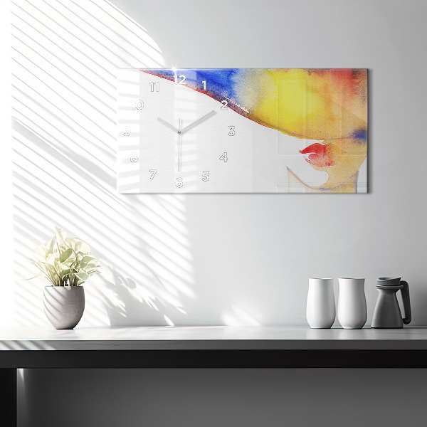 Glass wall clock rectangular Woman in a hat
