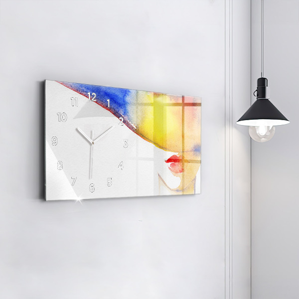 Glass wall clock rectangular Woman in a hat