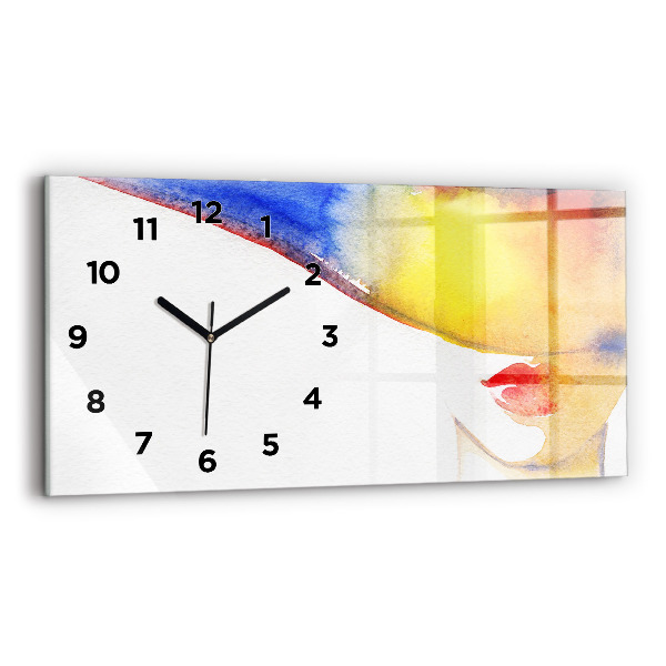 Glass wall clock rectangular Woman in a hat