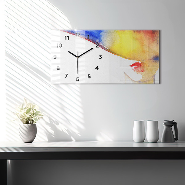 Glass wall clock rectangular Woman in a hat