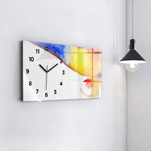Glass wall clock rectangular Woman in a hat