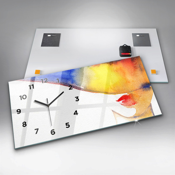 Glass wall clock rectangular Woman in a hat