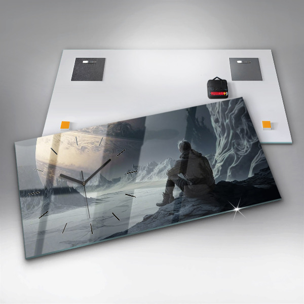 Glass wall clock rectangular Man Space Planet