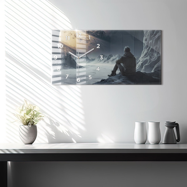 Glass wall clock rectangular Man Space Planet
