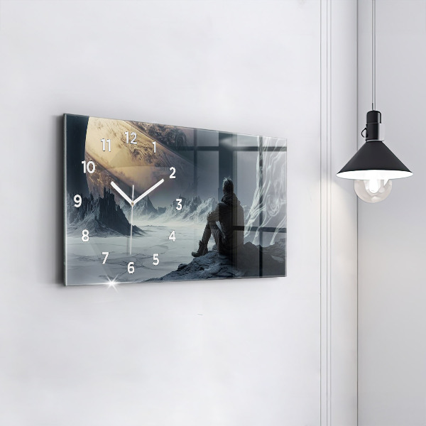 Glass wall clock rectangular Man Space Planet