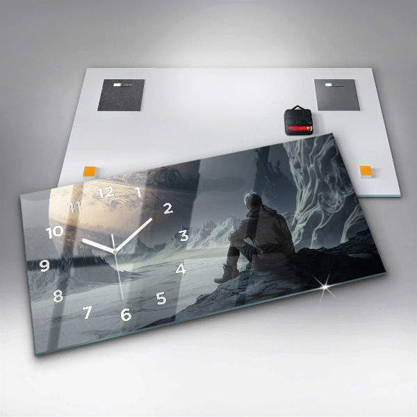 Glass wall clock rectangular Man Space Planet