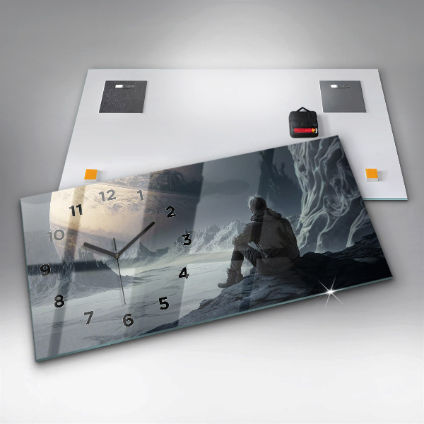 Glass wall clock rectangular Man Space Planet