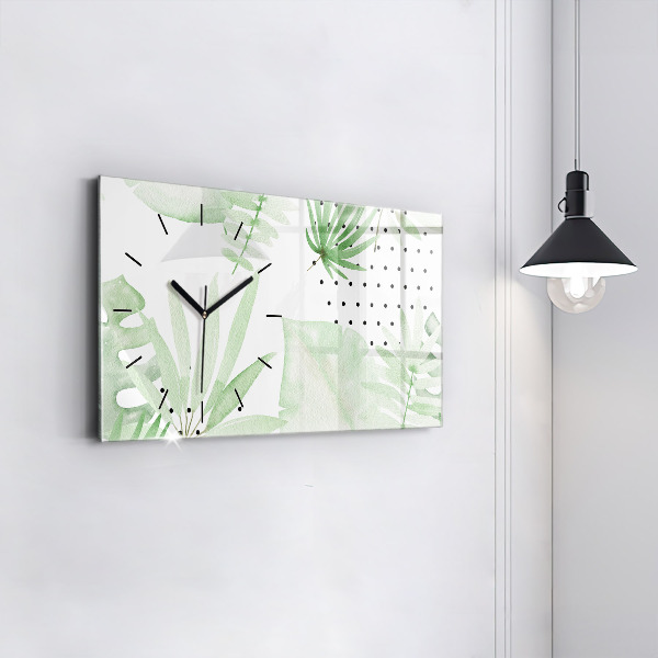 Glass wall clock rectangular Green leaves