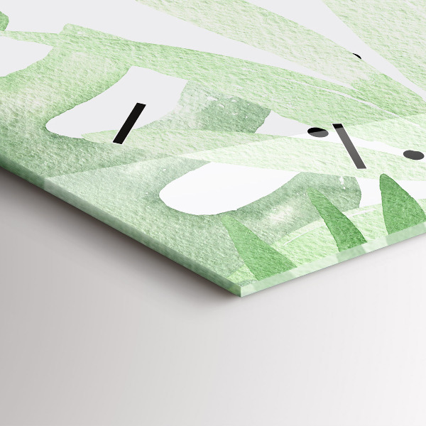 Glass wall clock rectangular Green leaves