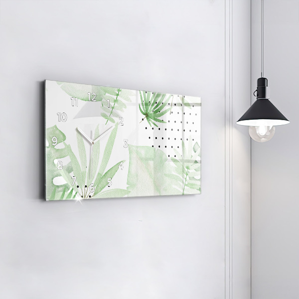 Glass wall clock rectangular Green leaves