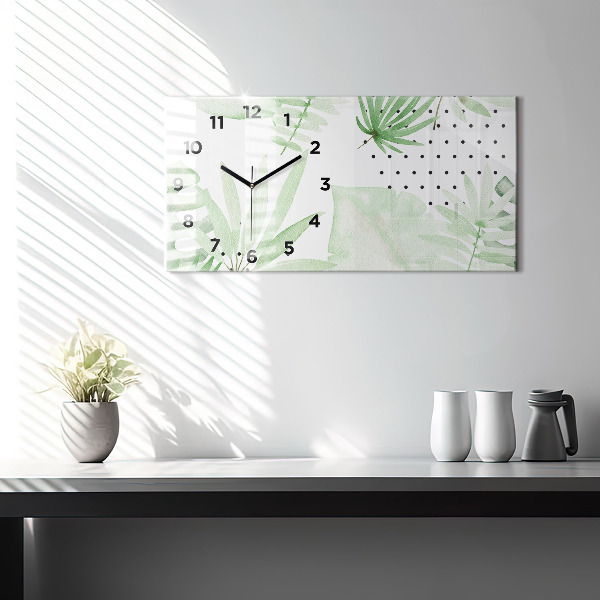 Glass wall clock rectangular Green leaves