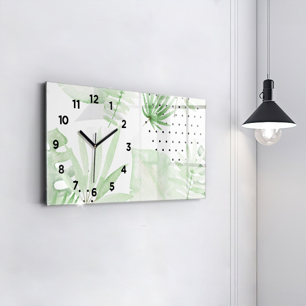 Glass wall clock rectangular Green leaves