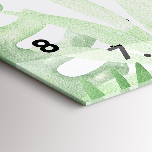 Glass wall clock rectangular Green leaves