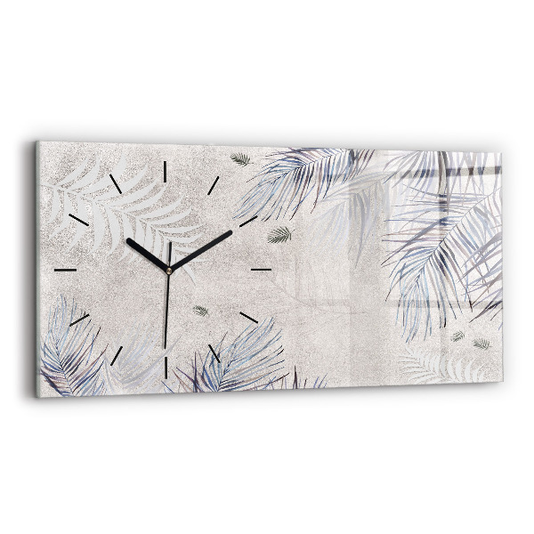 Glass wall clock rectangular Palm leaf