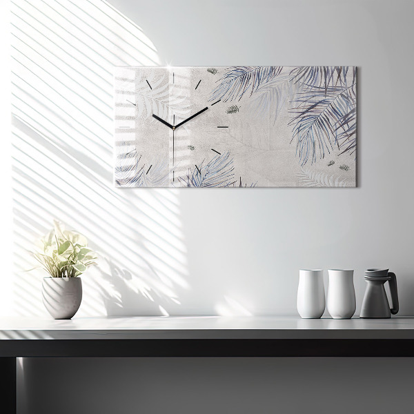 Glass wall clock rectangular Palm leaf