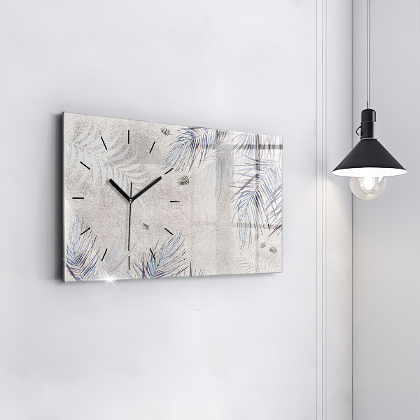 Glass wall clock rectangular Palm leaf