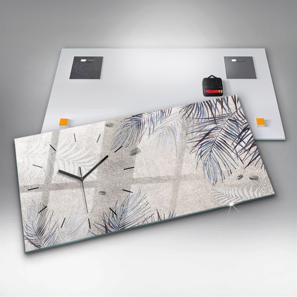 Glass wall clock rectangular Palm leaf