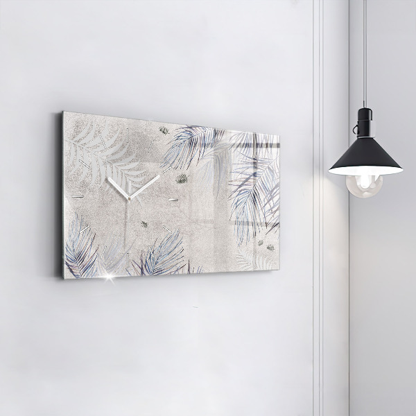 Glass wall clock rectangular Palm leaf