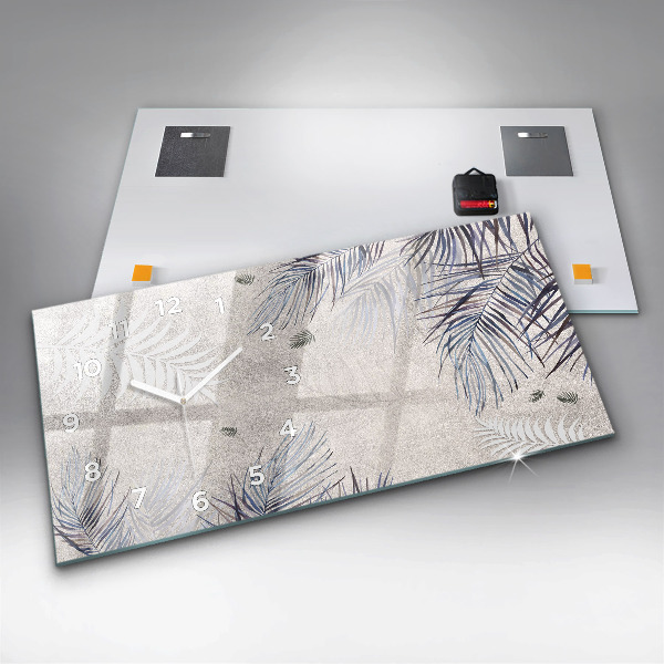 Glass wall clock rectangular Palm leaf