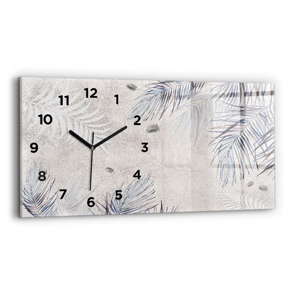 Glass wall clock rectangular Palm leaf