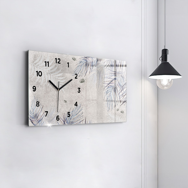 Glass wall clock rectangular Palm leaf