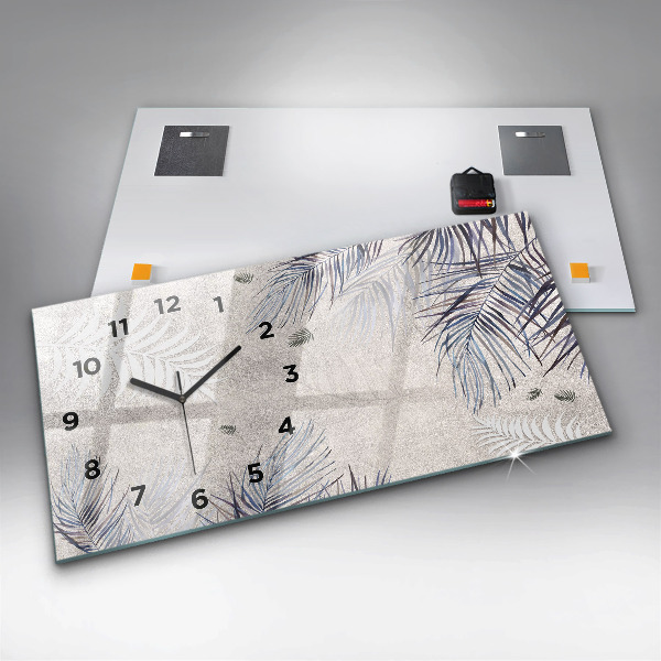Glass wall clock rectangular Palm leaf