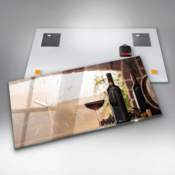 Glass wall clock rectangular Bottles of wine