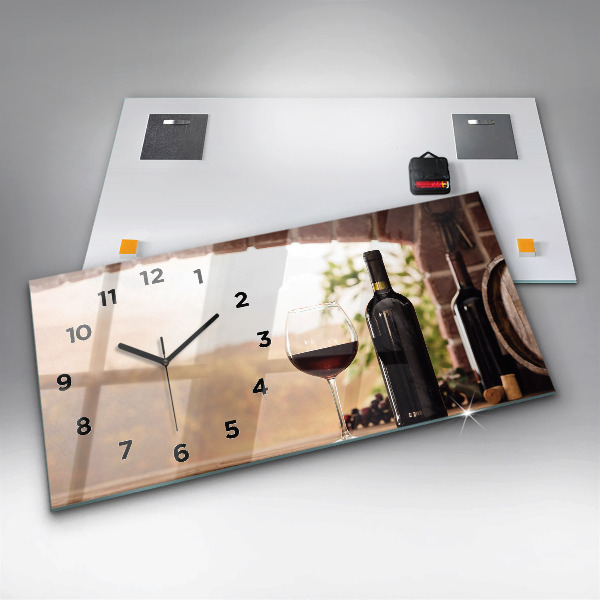 Glass wall clock rectangular Bottles of wine