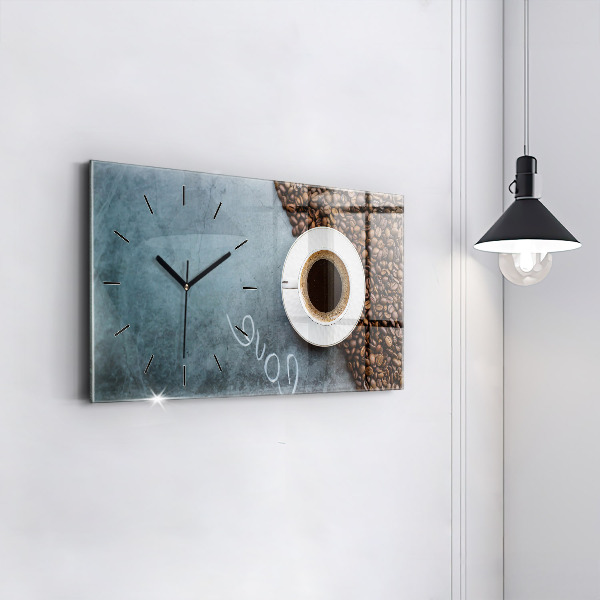 Glass wall clock rectangular A cup of coffee