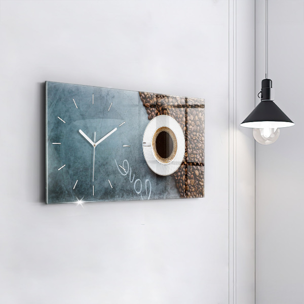 Glass wall clock rectangular A cup of coffee