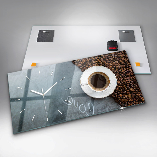 Glass wall clock rectangular A cup of coffee